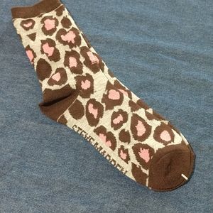 5/$25 Pink & brown animal print on grey socks